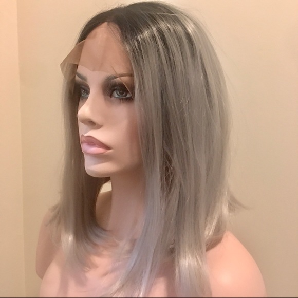 Ombre Black & Silver Bob Lace Front Wig - Picture 5 of 16